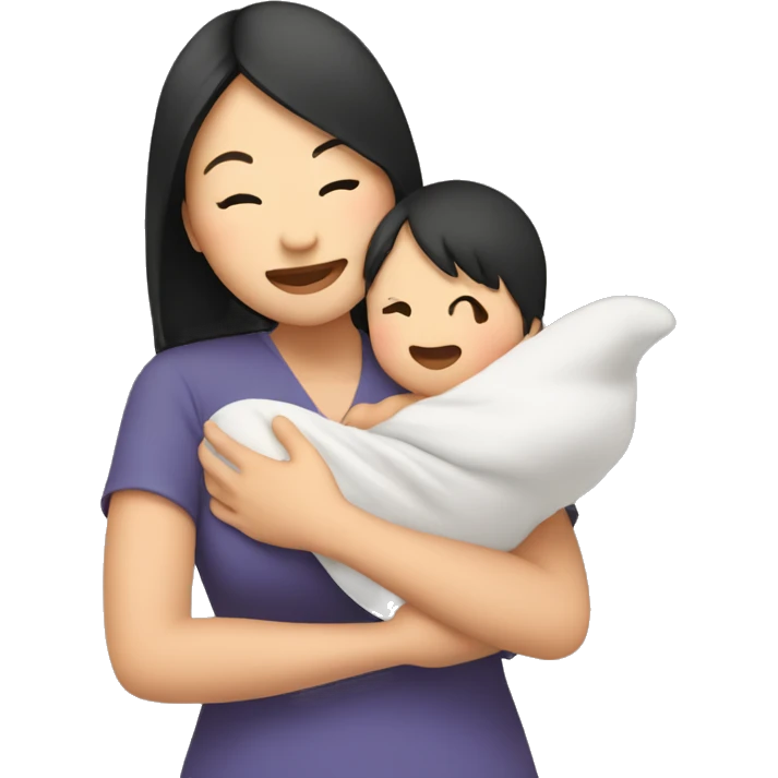 An Asian woman holds a baby in her arms and butterflies fly around emoji