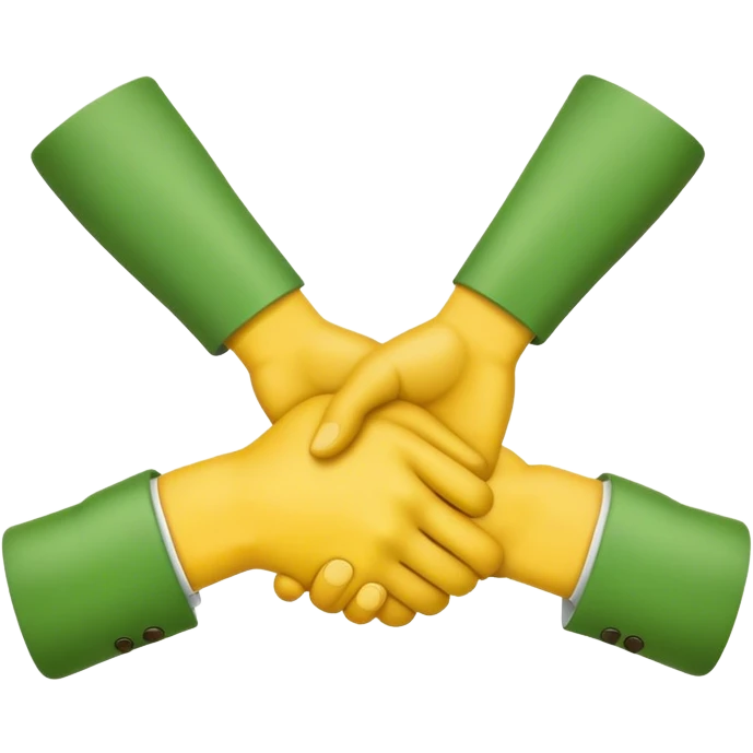 green hand and yellow hand handshake emoji