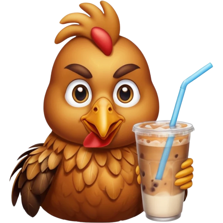Chicken drinking iced coffe emoji