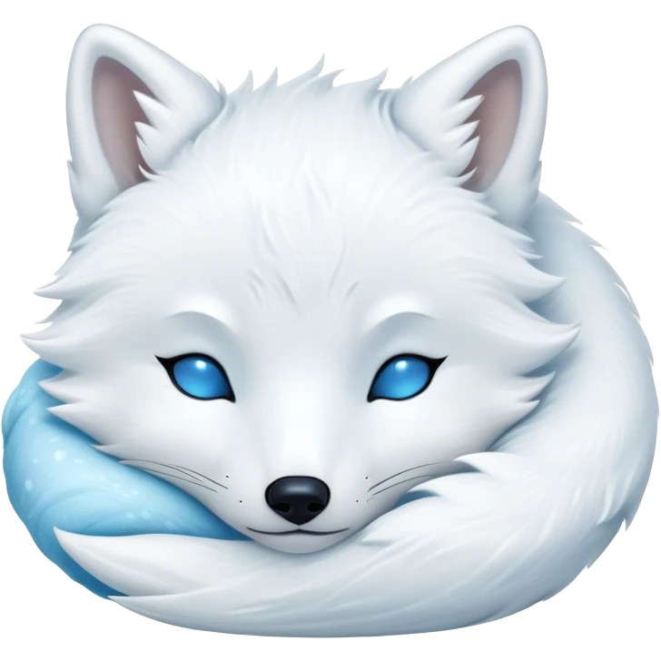 Meme-Worthy Cute Sleeping Arctic Fox Portrait Emoji, Head resting peacefully with a contented smile, showcasing a compact, agile build and a luxuriously soft white Fur with delicate icy blue accents, eyes shut in a serene, restful nap, Simplified yet hilariously adorable features, highly detailed, glowing with a soft, drowsy light, high shine, relaxed and utterly lovable, stylized with an air of playful laziness, bright and heartwarming, soft glowing outline, capturing the essence of a comically sleepy arctic fox, so meme-worthy it feels like it could instantly become the next viral sensation of adorable slumber! emoji