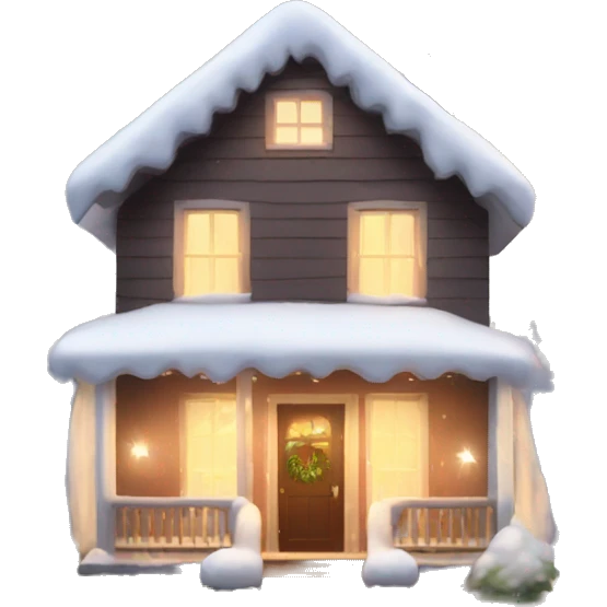 cozy house with white Christmas lights and snow emoji