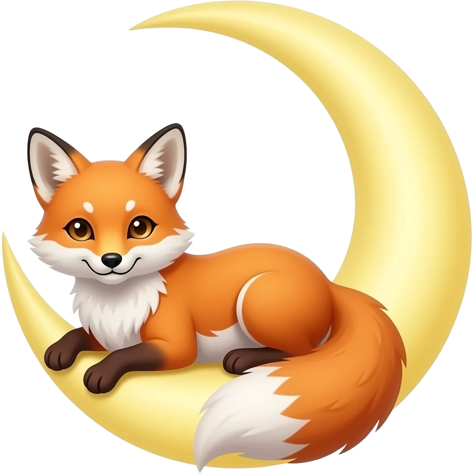 Kitsune laying on a cresemt moon emoji