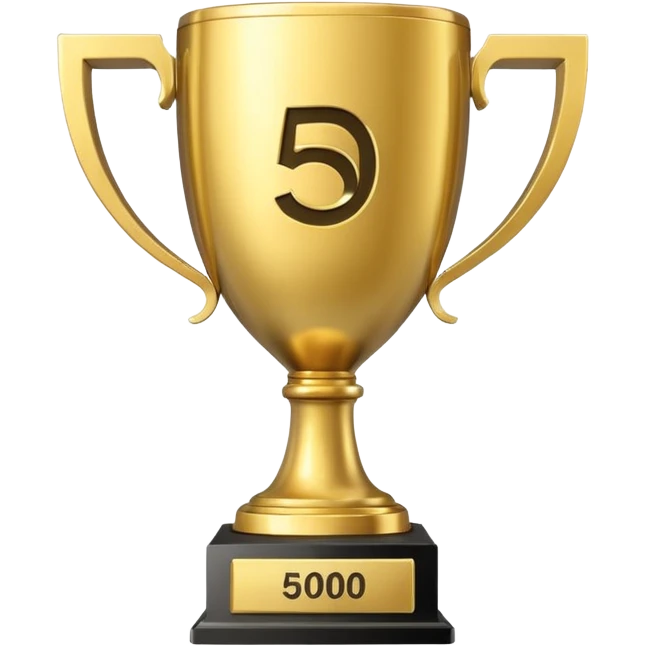 Golden trophy with "500" engraved, YouTube play button, minimal, white background emoji