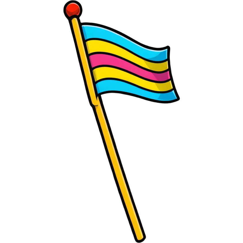 cartoonish sticker of a flag on a stick, bright colors, 'Floptropica' theme emoji