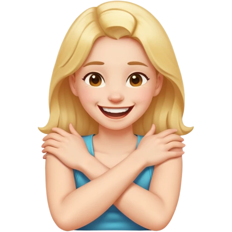 Arms crossed holding neck laughing girl  emoji