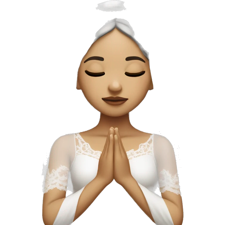 Light skin girl praying with eyes closed and lace white veil  emoji