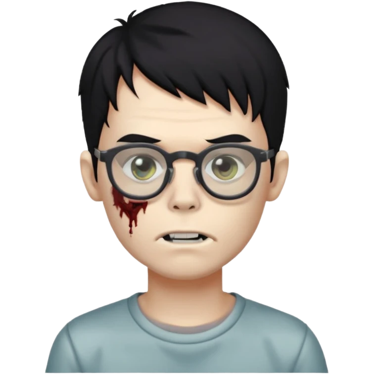 Menino zumbi com cabelo preto de óculos emoji