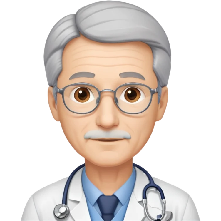 mature 60 year old male doctor with stethoscope, gray hair, professional emoji
