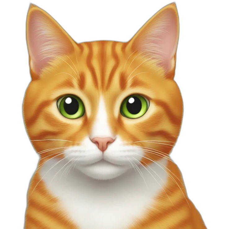 orange cat with white nose and chest next to lead cat with happy green eyes emoji