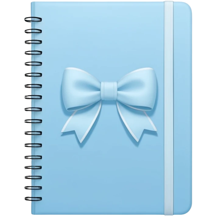 notebook with baby blue cover and white bow drawing on front, minimal, soft colors emoji
