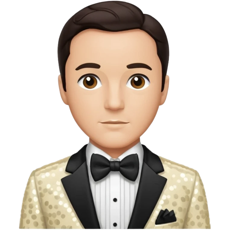 Gene Kelly with dark brown hair, cream sequin suit with bow tie emoji