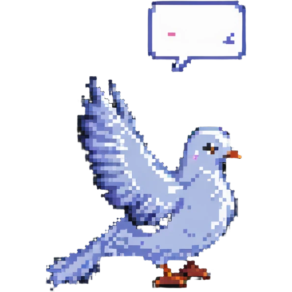 8-bit pixel art dove with a chat bubble, game-like setting emoji