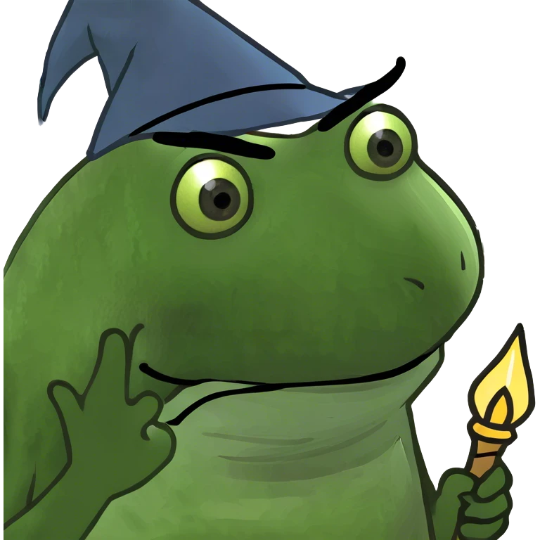 green frog, wizard emoji