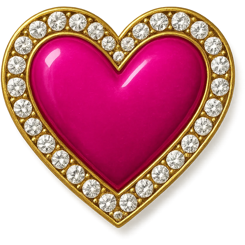 single hot pink heart, magenta enamel, sparkling gems emoji