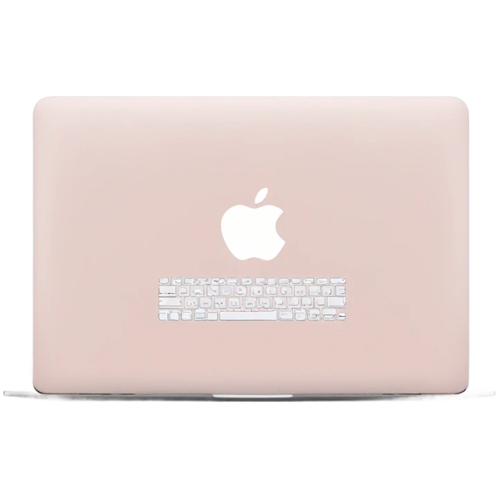 A sleek and modern MacBook Air laptop in a soft pastel pink color. The Apple logo on the back of the screen is white, contrasting elegantly with the pink finish. The laptop is slightly open, showing a glimpse of the white keyboard and silver edges. The design is minimalist and stylish, reflecting a premium aesthetic. emoji