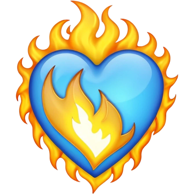 Yellow and blue heart with flames  emoji