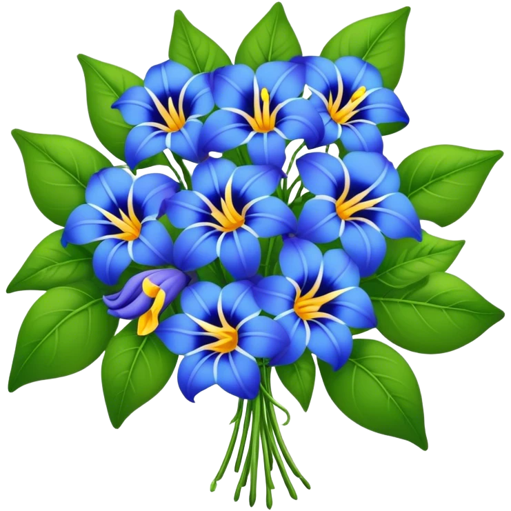 big bouquet Blue Thunbergia, luxuriant, stem, leaf emoji