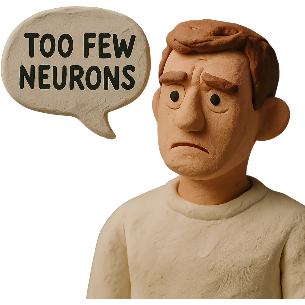 guy in white jumper, speech bubble 'too few neurons' emoji