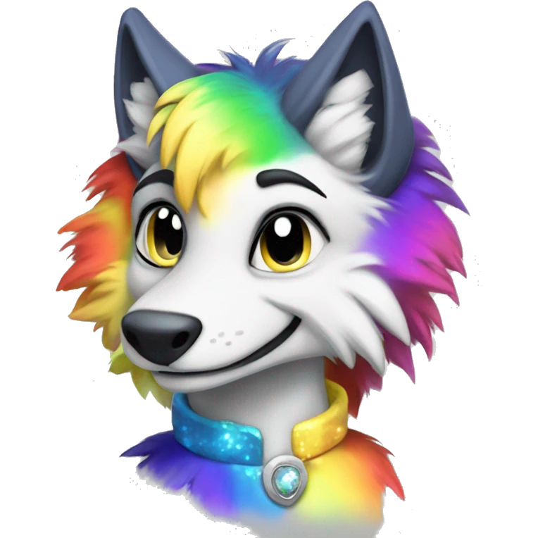 Furry, sparkle, rainbow, animal, anthro, full body, fursona, sergal-protogen emoji