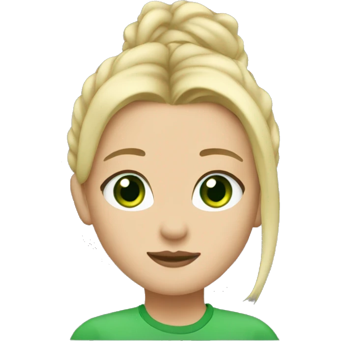 she have blonde hair and green eyes and airpods emoji