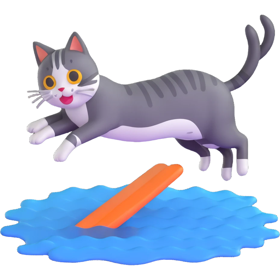 cat jumping into a lake emoji