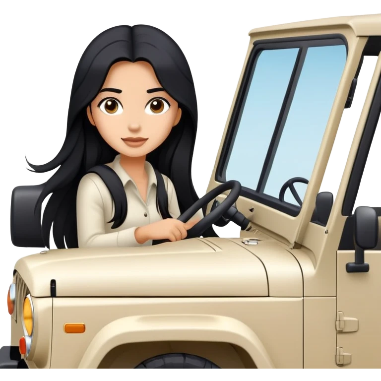 A girl with long black hair, driving a 4 door white jeep ￼ emoji