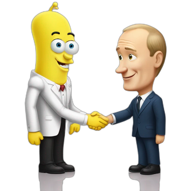 Vladimur putin shakes hand with spongebob squarepants emoji