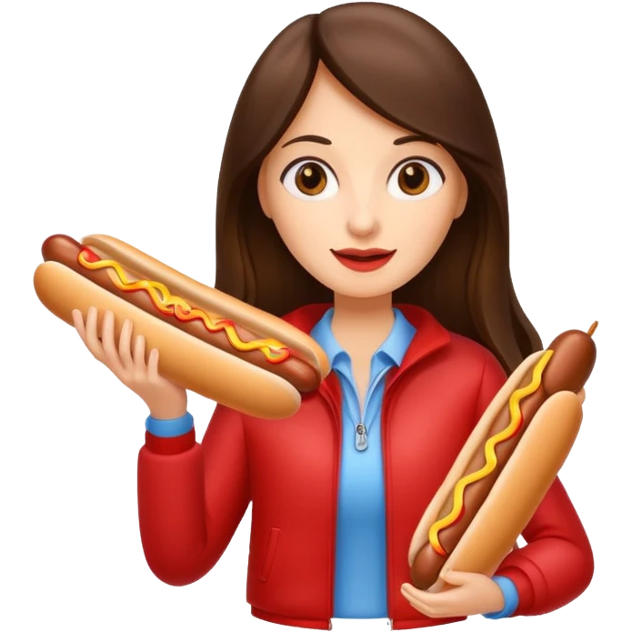 tourist brunette long hair woman holding hot dog emoji