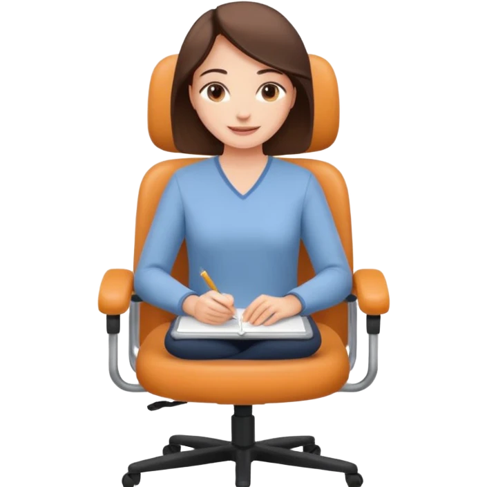 Feeling relaxed and happy at office for woman with a smile on face and with a calm attitude , aligned in a working chair emoji