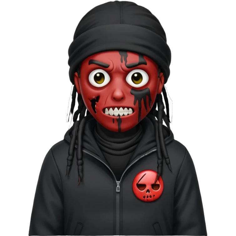 a zombie emoji with black dreads and a black nike jacket and black nike ski mask on his head emoji