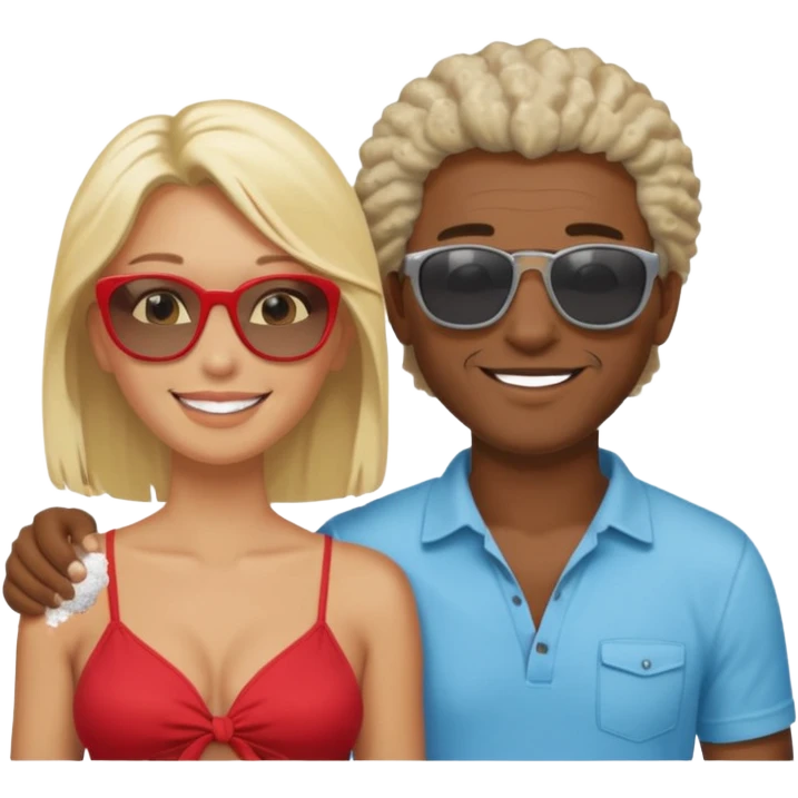 Black man salt n pepper hair smiling with blonde in love on beach emoji