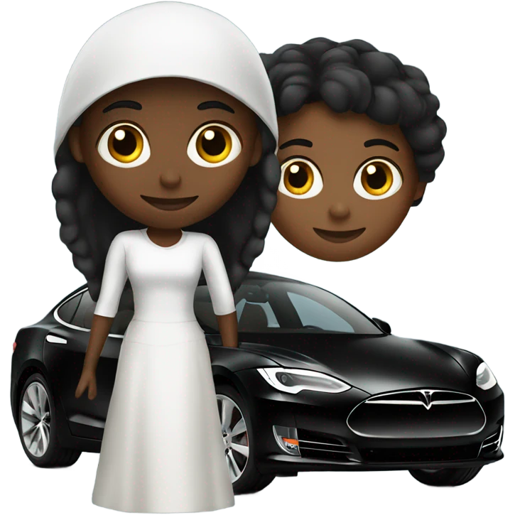 Black tesla with girl emoji