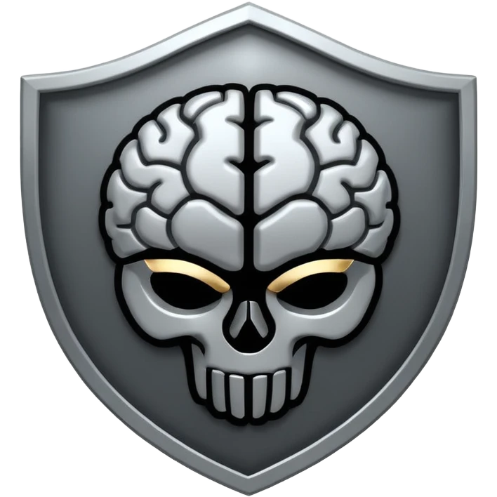Minimal flat icon of a shield combined with a human brain, symbolizing self-control and mental discipline. Monochrome, premium style, high contrast, no text, dark theme friendly. emoji