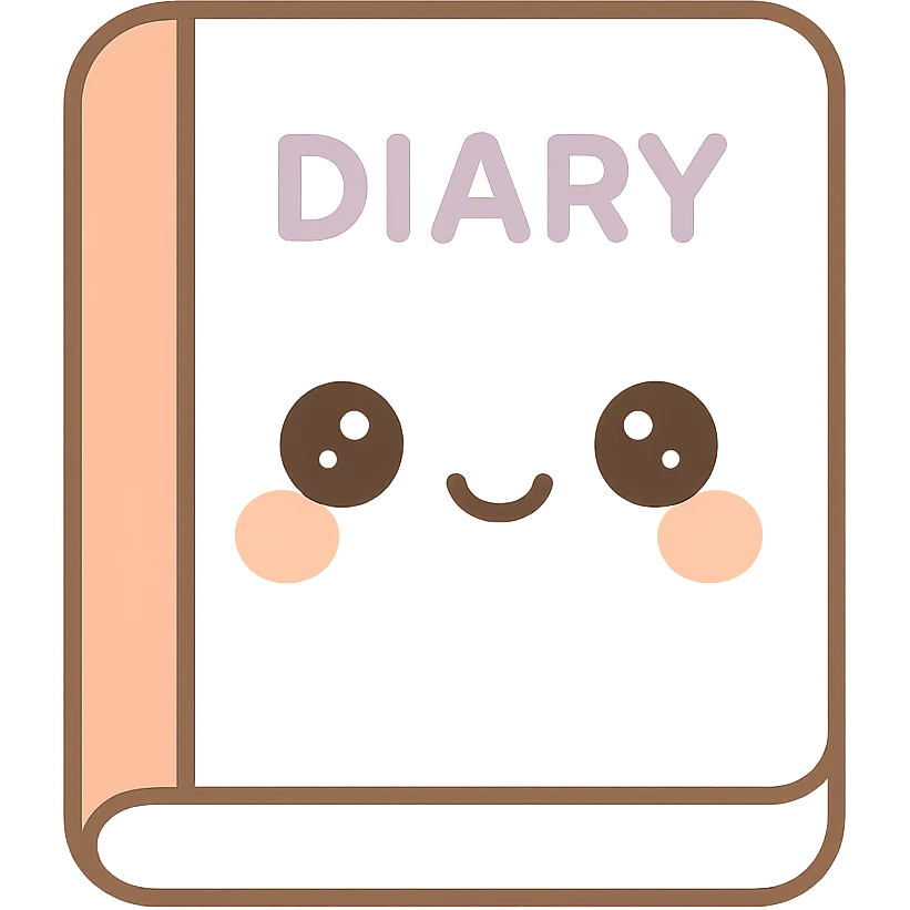 diary, kawaii style, cute face emoji