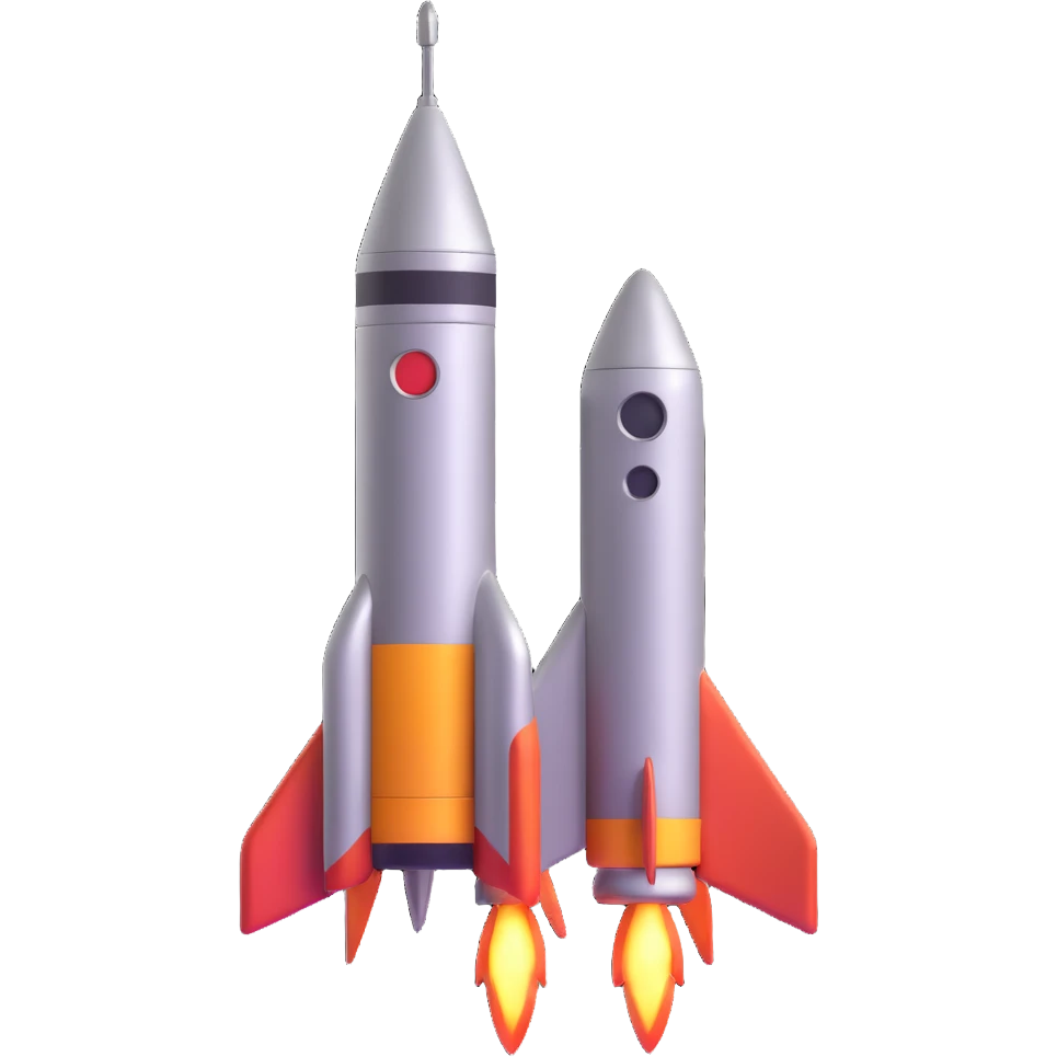 Retrofuturistic atomic rocket with chrome details emoji