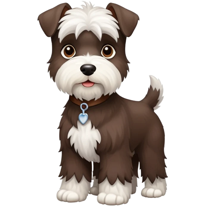 Fluffy Chocolate and white schnauzer standing emoji