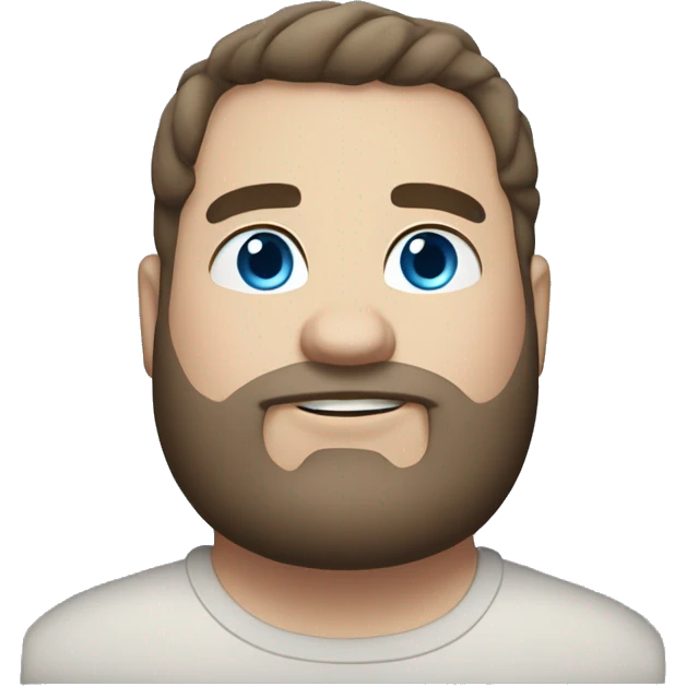Chubby white male, straight dark brown hair, short beard, and blue eyes emoji