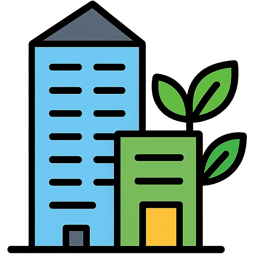 Modern building silhouette with integrated green elements, representing elegant corporate environmental integration emoji