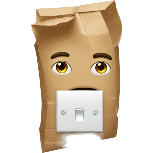  guy with a paper bag with eye holes on his head holding a light switch  emoji