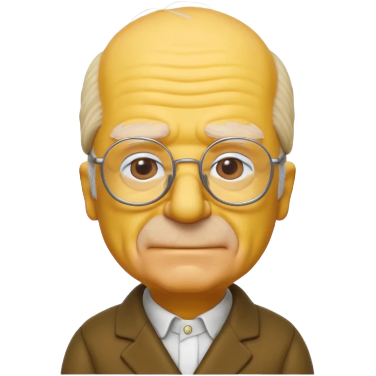A 3D cartoon close-up of Grandpa Abe Simpson from The Simpsons, rendered in Memoji-style with bald yellow head, white tufts of hair on the sides, wrinkled face, glasses, and warm lighting. Match the Simpsons family color tone and style. emoji