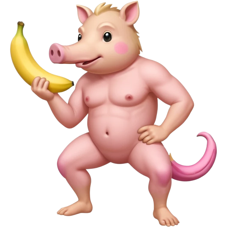 bipedal hog making a fist next to his knee and he’s nude with a pink banana between his legs emoji