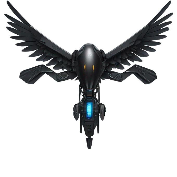A black furtive eagle as a tech drone machine emoji
