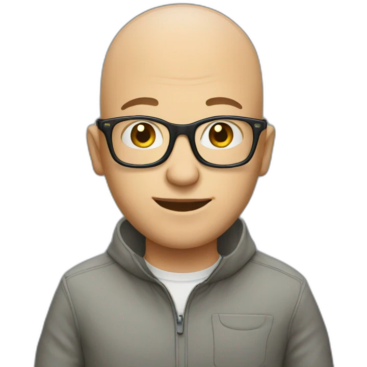 bald man glasses, hand in pocket emoji