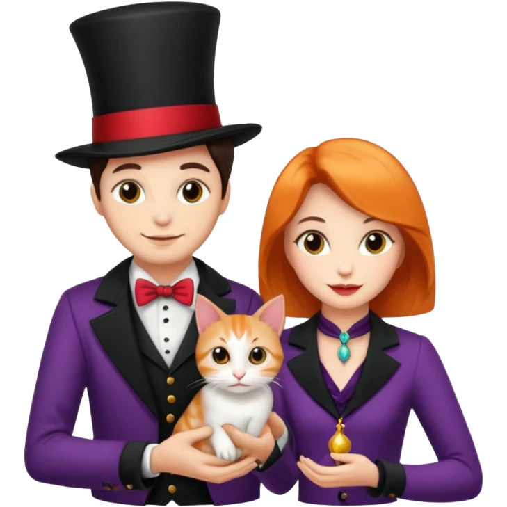 magician couple and their pet cat emoji