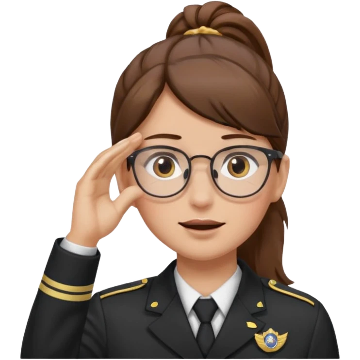 Brown hair pony tail glasses Salute with tear coming out eye emoji