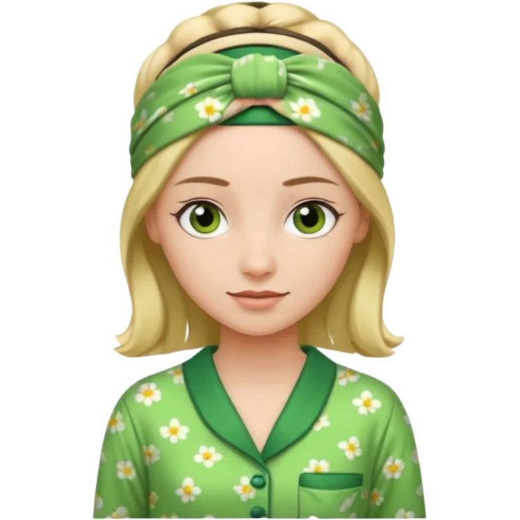 women in green pyjamas with headband emoji