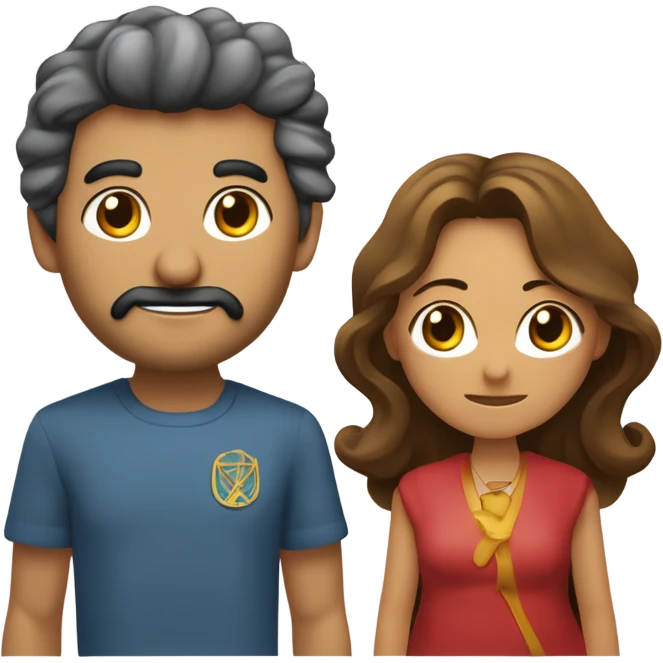 Un hombre y una mujer abrazándose de lado con sus caras juntas y ambos con los ojos cerrados y felices, el hombre de pelo color morocho y corto, la mujer de pelo largo, rojizo y con flequillo emoji