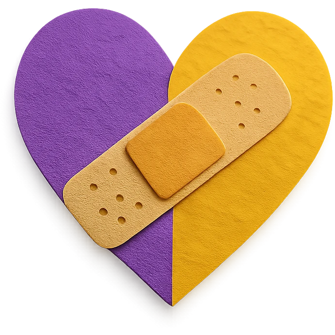 purple and yellow heart with a bandage emoji