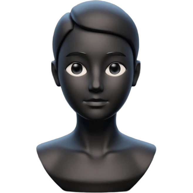 Minimalist 3D avatar, stylized human bust, smooth matte plastic texture, soft cinematic lighting, subtle rim light, clay render style, modern digital illustration, octane render. Black, completely monochrome, matte. As minimal as possible.  emoji