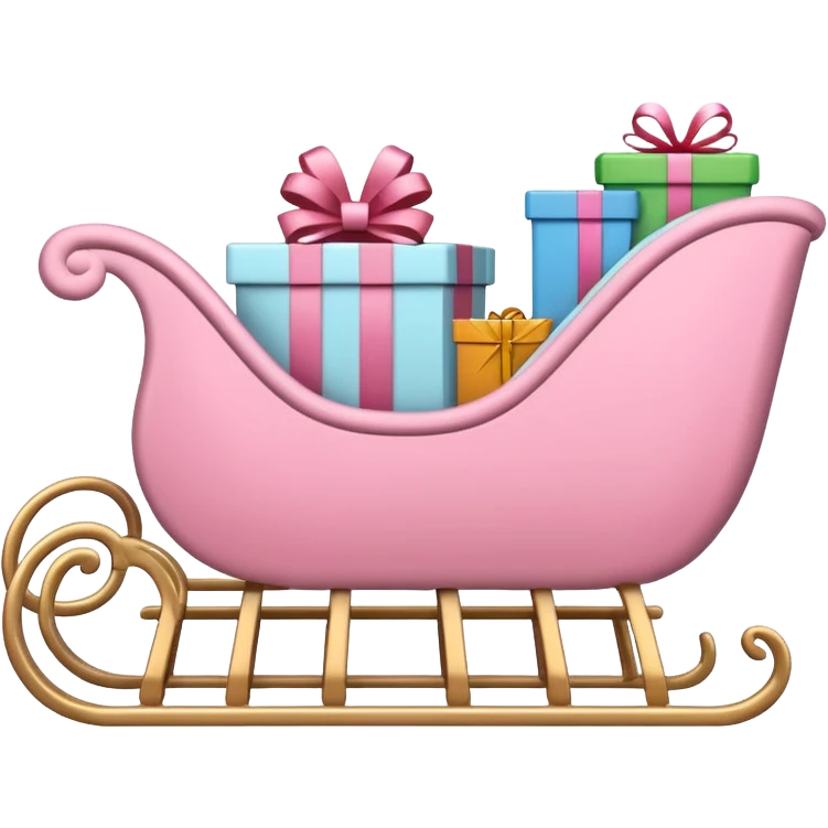 light pink Christmas sleigh decorated with gift boxes, minimalist emoji style emoji